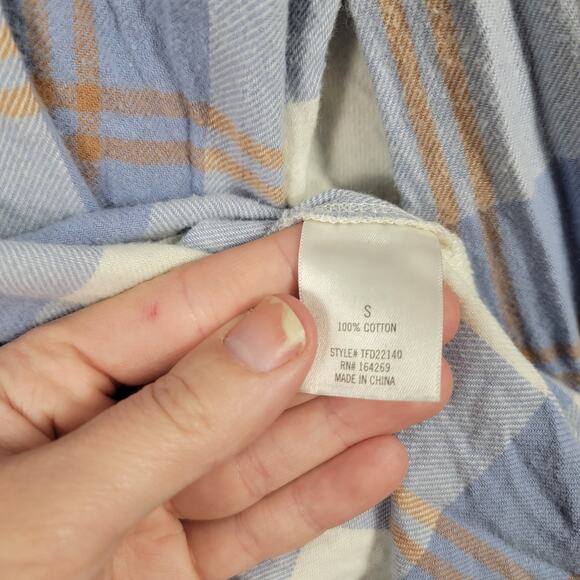 Jun & Ivy Blue White Plaid Button Down Shirt Frayed Hem Cotton Boho Casual Top - Picture 7 of 8